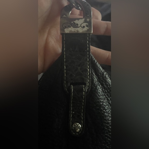 🖤 Brighton Black Leather Hobo Shoulder Bag With Silver Chain Strap Heart Charm - Picture 10 of 15